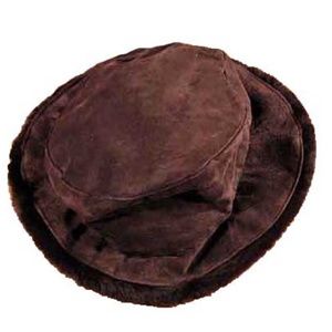SUEDE HAT WITH FAUX BEAVER TRIM, NEVER WORN, LADIES MEDIUM, DARK BROWN,